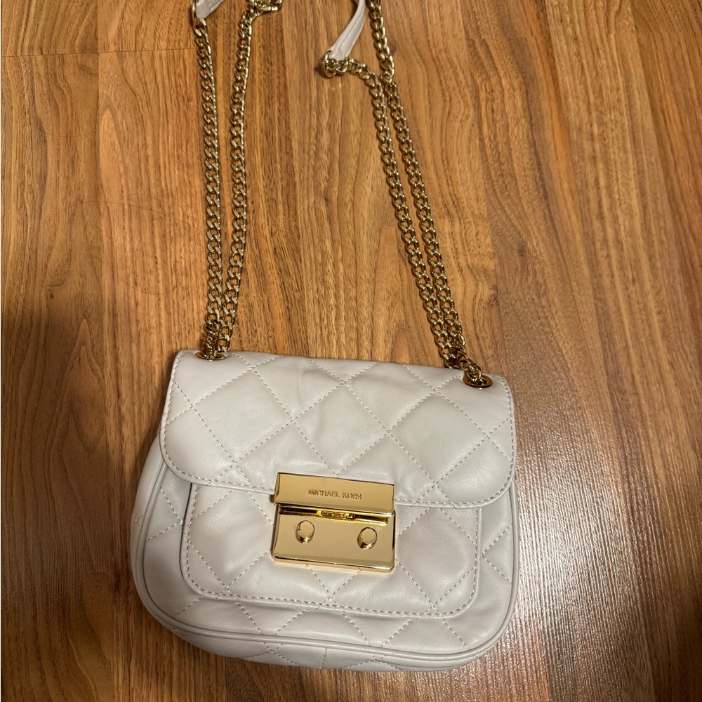 MICHAEL Michael Kors White and Gold Quilted Crossbody Bag